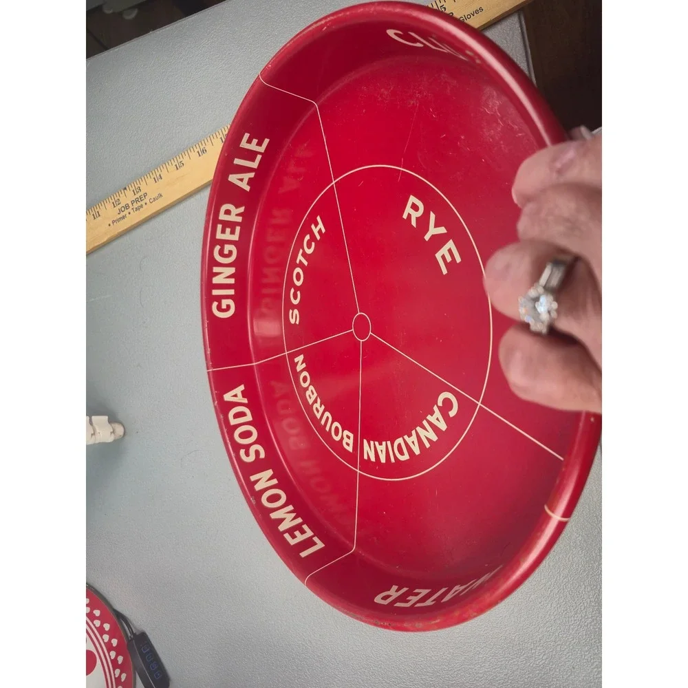 Vintage Guide-Rite Trays Inc Red Metal Bar Serving Tray Drink Mixer Guide 12in
